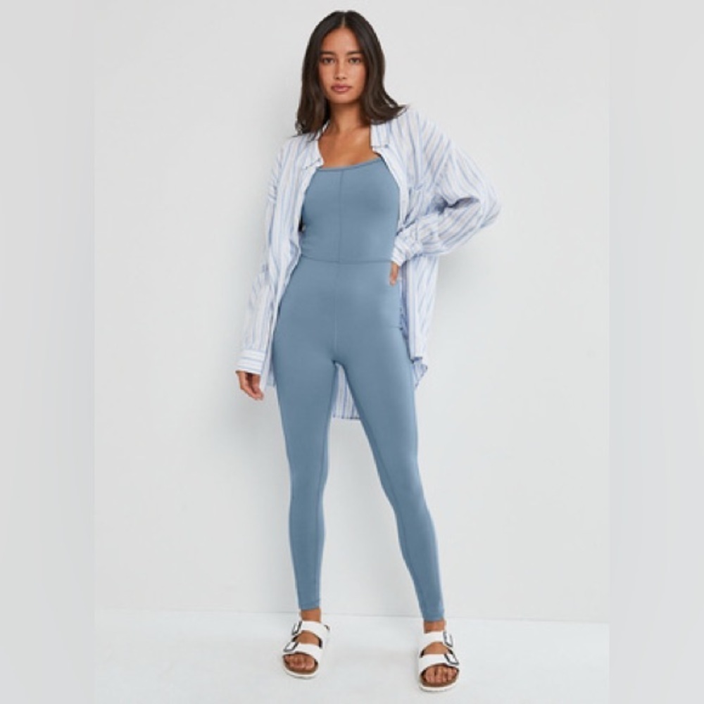 Aritzia Wilfred free divinity one-piece scoop back  bodysuit blue grey sz sm